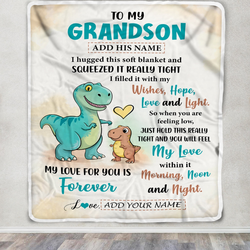 Personalized To My Grandson Gifts From Grandma Grandpa Blanket Dinosaur Letter I Hugged This Gifts For Grandson Birthday Graduation Christmas Fleece Blanket | siriusteestore