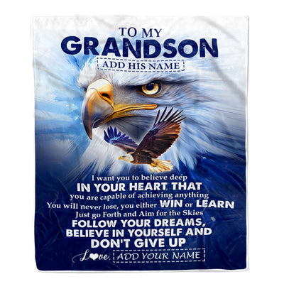 Personalized To My Grandson Gifts From Grandma Grandpa Blanket Don't Give Up Eagle Gifts For Grandson Birthday Graduation Christmas Customized Fleece Blanket | siriusteestore