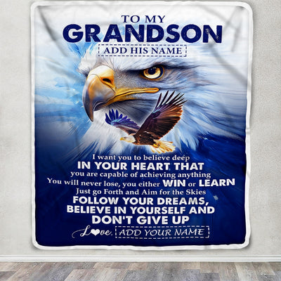 Personalized To My Grandson Gifts From Grandma Grandpa Blanket Don't Give Up Eagle Gifts For Grandson Birthday Graduation Christmas Customized Fleece Blanket | siriusteestore