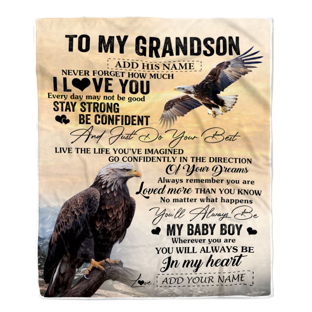 Personalized To My Grandson Gifts From Grandma Grandpa Blanket Eagle Never Forget How Much I Love You Grandson Birthday Graduation Christmas Fleece Blanket | siriusteestore