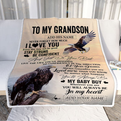 Personalized To My Grandson Gifts From Grandma Grandpa Blanket Eagle Never Forget How Much I Love You Grandson Birthday Graduation Christmas Fleece Blanket | siriusteestore