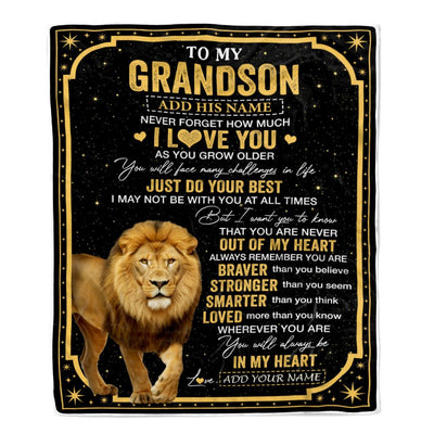 Personalized To My Grandson Gifts From Grandma Grandpa Blanket Lion I Love You Graduation Birthday Gifts For Grandson Christmas Customized Fleece Throw Blanket | siriusteestore