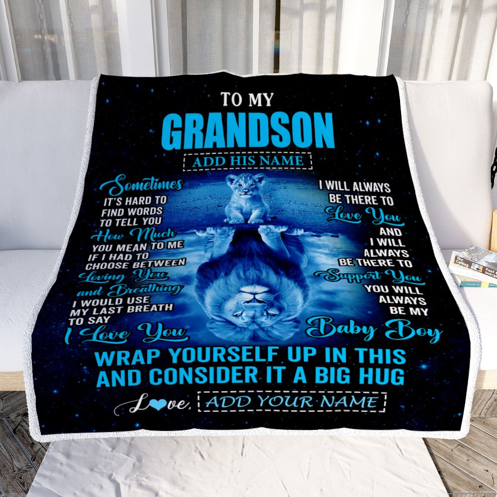 Personalized To My Grandson Gifts From Grandma Grandpa Blanket Sometimes Lion Grandson Birthday Gifts Graduation Christmas Customized Fleece Throw Blanket | siriusteestore