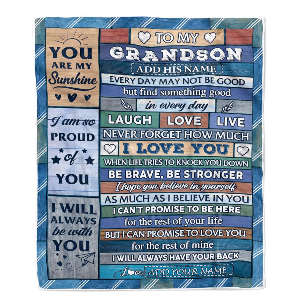 Personalized To My Grandson Gifts From Grandma Grandpa Blanket Wood I Love You Birthday Graduation Gifts For Grandson Christmas Customized Fleece Blanket | siriusteestore