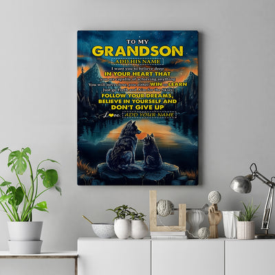 Personalized To My Grandson Gifts From Grandma Grandpa Canvas Don't Give Up Wolf Gifts For Grandson Birthday Graduation Christmas Custom Wall Art Print Framed Canvas | siriusteestore
