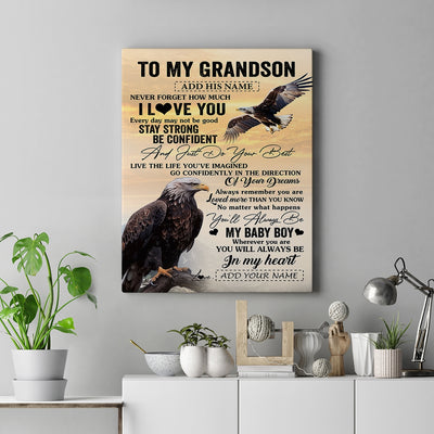 Personalized To My Grandson Gifts From Grandma Grandpa Canvas Eagle Never Forget How Much I Love You Grandson Birthday Christmas Custom Wall Art Print Framed Canvas | siriusteestore
