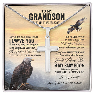 Stainless Cross Necklace Stainless Steel | 1 | Personalized To My Grandson Gifts From Grandma Grandpa Necklace Eagle Never Forget How Much I Love You Grandson Birthday Christmas Gift Box Message Card | siriusteestore.myshopify