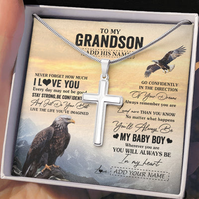 Stainless Cross Necklace Stainless Steel | 2 | Personalized To My Grandson Gifts From Grandma Grandpa Necklace Eagle Never Forget How Much I Love You Grandson Birthday Christmas Gift Box Message Card | siriusteestore.myshopify