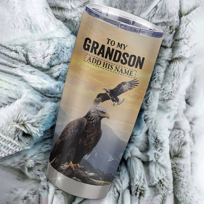 Personalized To My Grandson Gifts From Grandma Grandpa Tumbler Eagle Never Forget How Much I Love You Grandson Birthday Christmas Custom Stainless Steel Cup Travel Mug | siriusteestore
