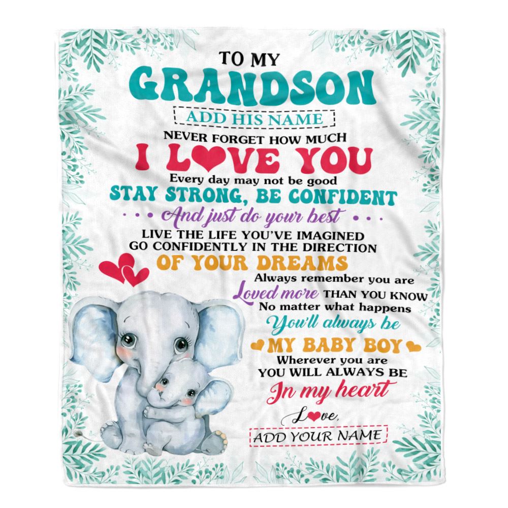 Personalized To My Grandson Gifts From Grandma Nana Blanket Elephant Never Forget How Much I Love You Grandson Birthday Graduation Christmas Fleece Blanket | siriusteestore