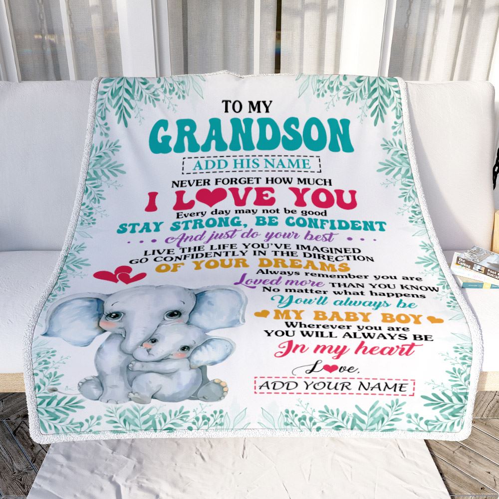 Personalized To My Grandson Gifts From Grandma Nana Blanket Elephant Never Forget How Much I Love You Grandson Birthday Graduation Christmas Fleece Blanket | siriusteestore