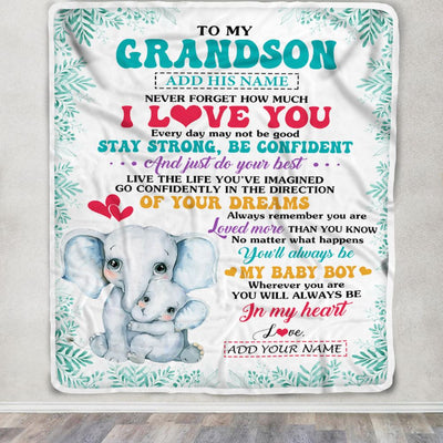 Personalized To My Grandson Gifts From Grandma Nana Blanket Elephant Never Forget How Much I Love You Grandson Birthday Graduation Christmas Fleece Blanket | siriusteestore