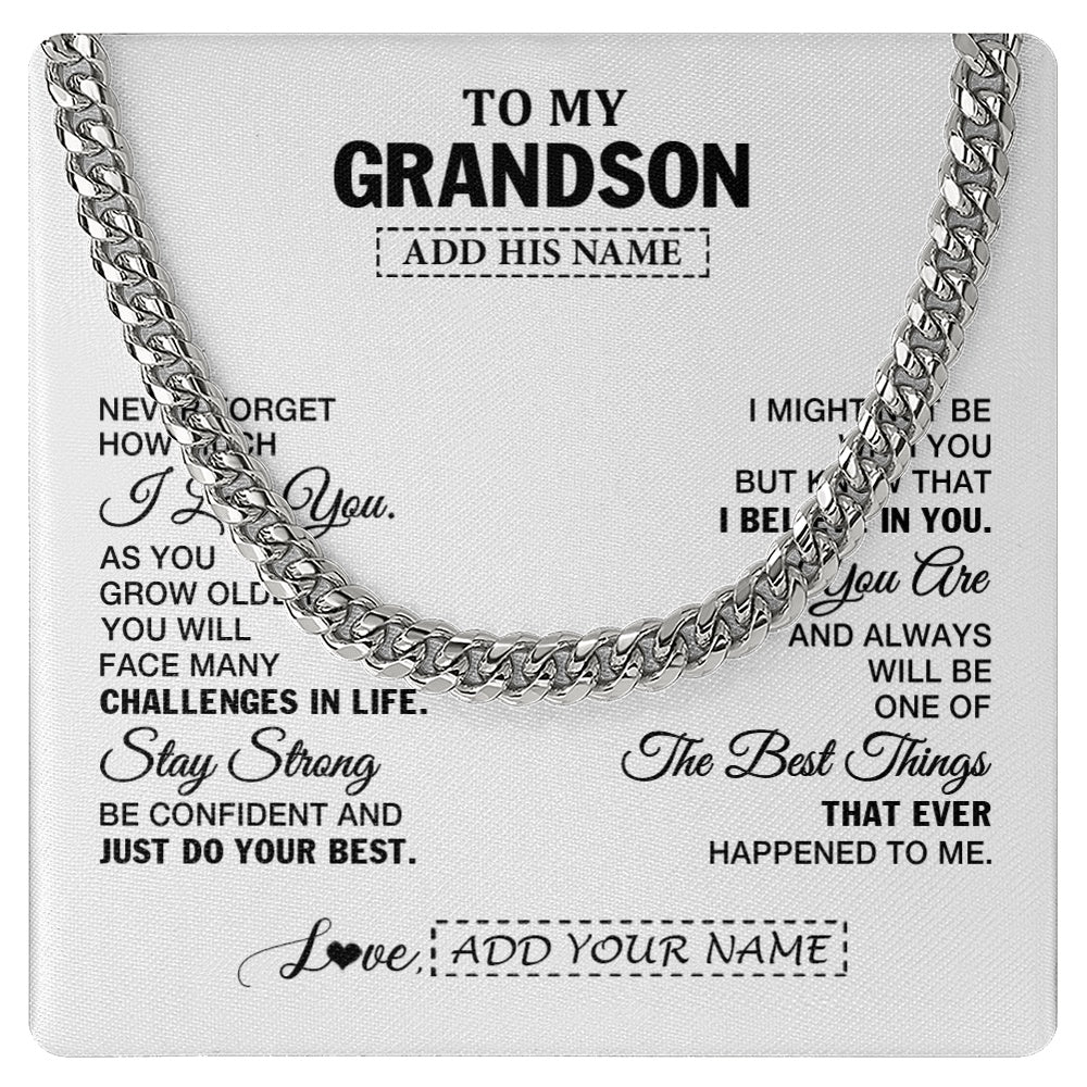 Cuban Link Chain Necklace Stainless Steel | 1 | Personalized To My Grandson Gifts From Grandma Necklace I Love You Thoughtful Keepsake Gift For Grandson Birthday Graduation Christmas Gift Box Message Card | https://siriusteestore.