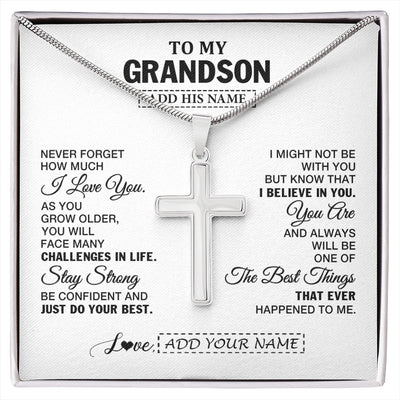 Stainless Cross Necklace Stainless Steel | 1 | Personalized To My Grandson Gifts From Grandma Necklace I Love You Thoughtful Keepsake Gift For Grandson Birthday Graduation Christmas Gift Box Message Card | https://siriusteestore.