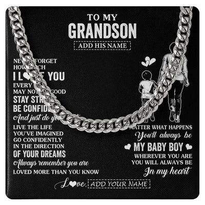 Cuban Link Chain Necklace Stainless Steel | 1 | Personalized To My Grandson Gifts From Grandma Necklace Never Forget How Much I Love You Grandson Birthday Graduation Christmas Custom Gift Box Message Card | https://siriusteestore.
