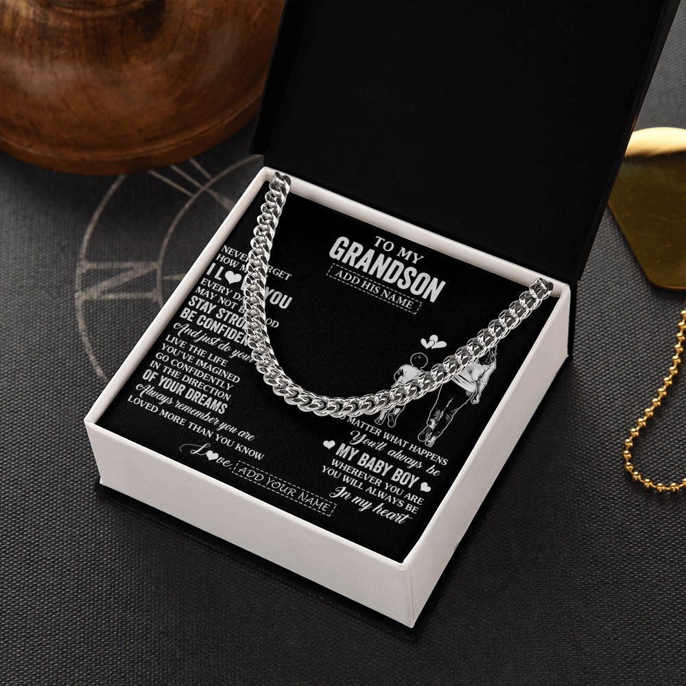 Cuban Link Chain Necklace Stainless Steel | 2 | Personalized To My Grandson Gifts From Grandma Necklace Never Forget How Much I Love You Grandson Birthday Graduation Christmas Custom Gift Box Message Card | https://siriusteestore.