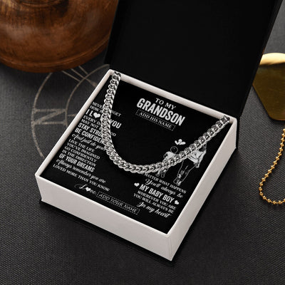 Cuban Link Chain Necklace Stainless Steel | 2 | Personalized To My Grandson Gifts From Grandma Necklace Never Forget How Much I Love You Grandson Birthday Graduation Christmas Custom Gift Box Message Card | https://siriusteestore.