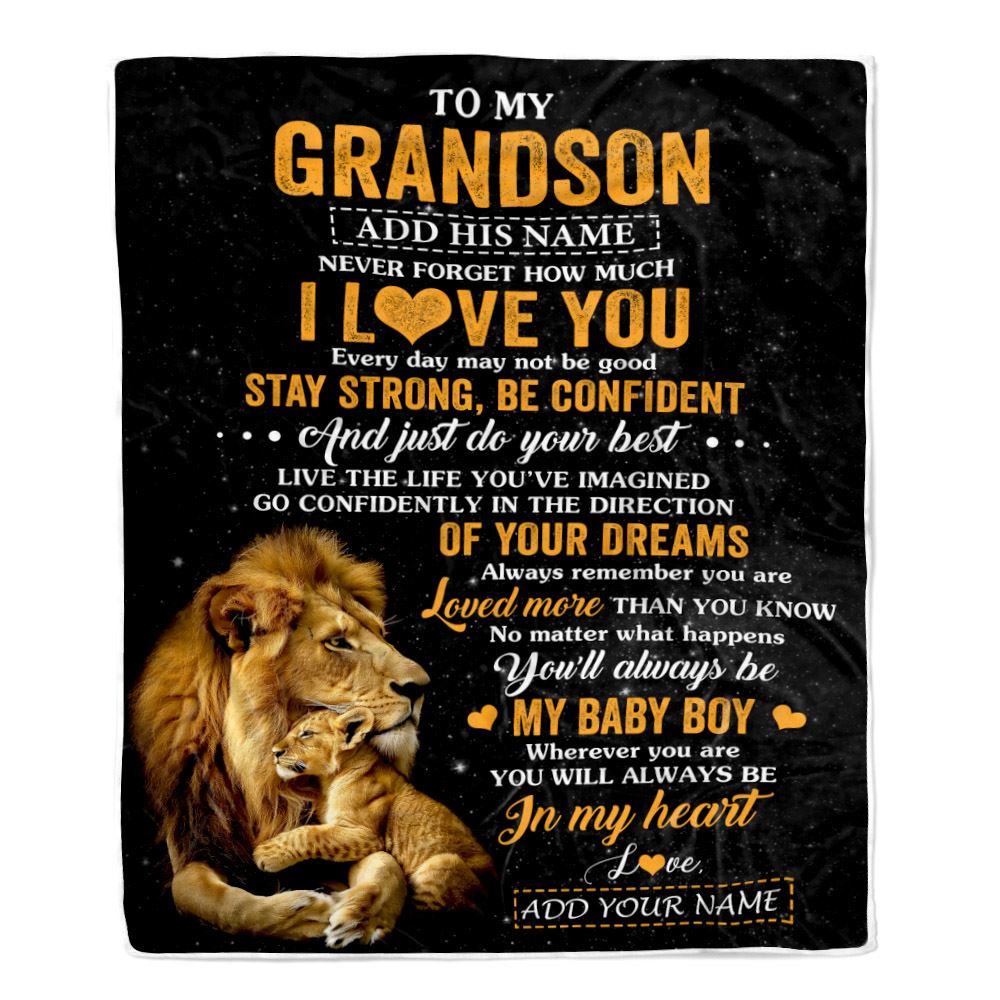 Personalized To My Grandson Gifts From Grandpa Blanket Lion Never Forget How Much I Love You Grandson Birthday Gifts Graduation Christmas Fleece Blanket | siriusteestore