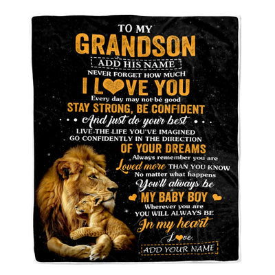 Personalized To My Grandson Gifts From Grandpa Blanket Lion Never Forget How Much I Love You Grandson Birthday Gifts Graduation Christmas Fleece Blanket | siriusteestore