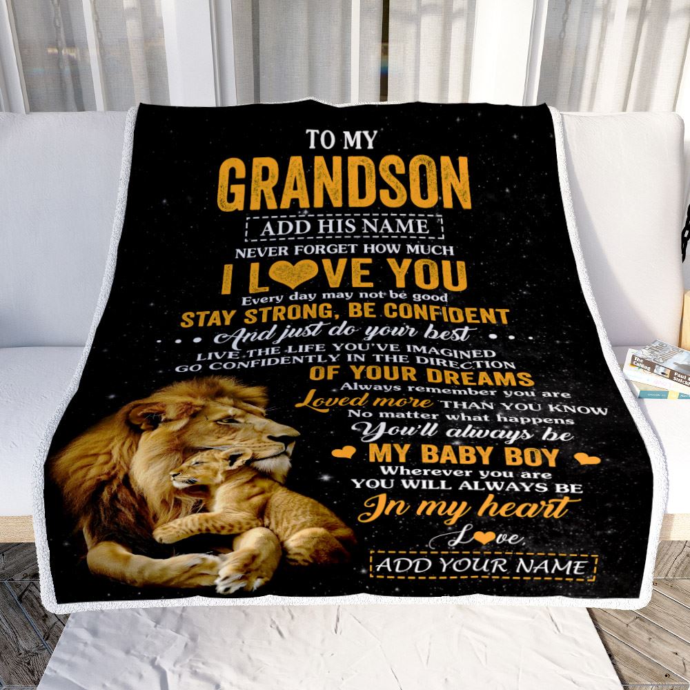 Personalized To My Grandson Gifts From Grandpa Blanket Lion Never Forget How Much I Love You Grandson Birthday Gifts Graduation Christmas Fleece Blanket | siriusteestore
