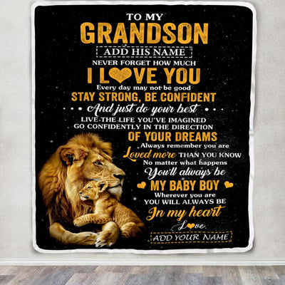 Personalized To My Grandson Gifts From Grandpa Blanket Lion Never Forget How Much I Love You Grandson Birthday Gifts Graduation Christmas Fleece Blanket | siriusteestore
