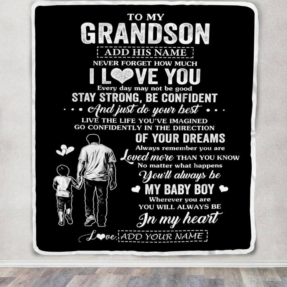 Personalized To My Grandson Gifts From Grandpa Blanket Never Forget How Much I Love You Grandson Birthday Graduation Christmas Customized Fleece Blanket | siriusteestore