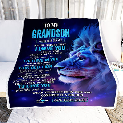 Personalized To My Grandson Gifts From Grandpa Blanket This Old Lion Heart Gifts For Grandson Birthday Present Graduation Christmas Fleece Throw Blanket | siriusteestore