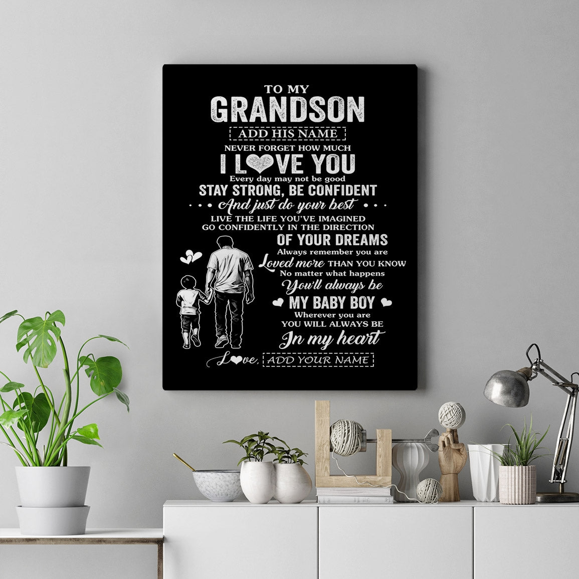 Personalized To My Grandson Gifts From Grandpa Canvas Never Forget How Much I Love You Grandson Birthday Graduation Christmas Gift Custom Wall Art Framed Canvas | siriusteestore