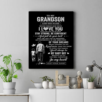 Personalized To My Grandson Gifts From Grandpa Canvas Never Forget How Much I Love You Grandson Birthday Graduation Christmas Gift Custom Wall Art Framed Canvas | siriusteestore