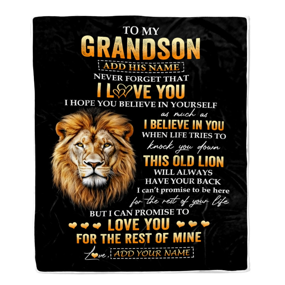 Personalized To My Grandson Gifts From Grandpa Grandfather Blanket Old Lion Love You Grandson Birthday Gifts Graduation Christmas Customized Fleece Blanket | siriusteestore