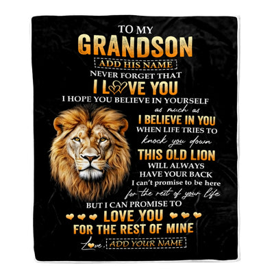 Personalized To My Grandson Gifts From Grandpa Grandfather Blanket Old Lion Love You Grandson Birthday Gifts Graduation Christmas Customized Fleece Blanket | siriusteestore