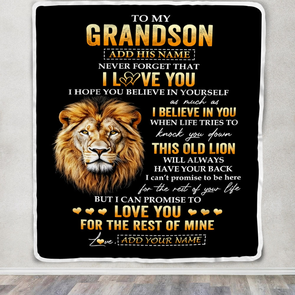 Personalized To My Grandson Gifts From Grandpa Grandfather Blanket Old Lion Love You Grandson Birthday Gifts Graduation Christmas Customized Fleece Blanket | siriusteestore