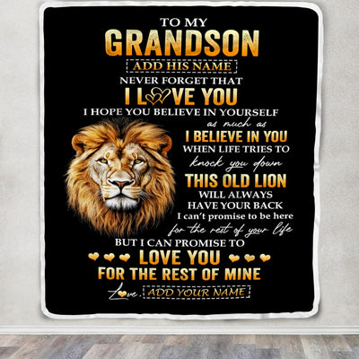 Personalized To My Grandson Gifts From Grandpa Grandfather Blanket Old Lion Love You Grandson Birthday Gifts Graduation Christmas Customized Fleece Blanket | siriusteestore