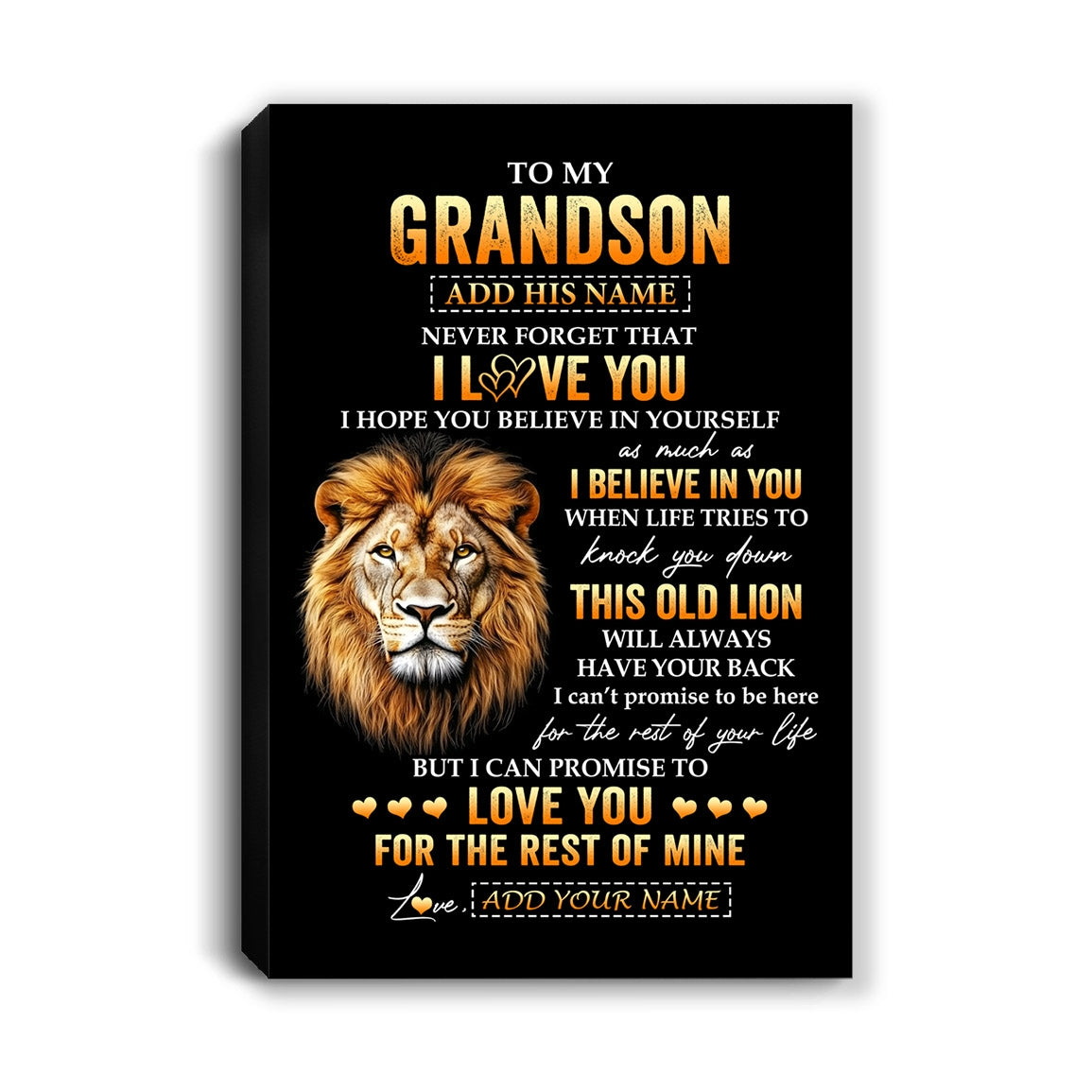 Personalized To My Grandson Gifts From Grandpa Grandfather Canvas Old Lion Love You Grandson Birthday Gifts Graduation Christmas Custom Wall Art Print Framed Canvas | siriusteestore