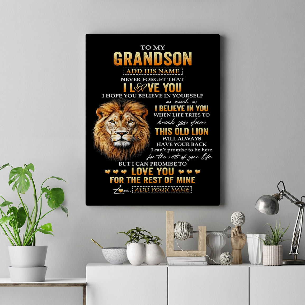 Personalized To My Grandson Gifts From Grandpa Grandfather Canvas Old Lion Love You Grandson Birthday Gifts Graduation Christmas Custom Wall Art Print Framed Canvas | siriusteestore
