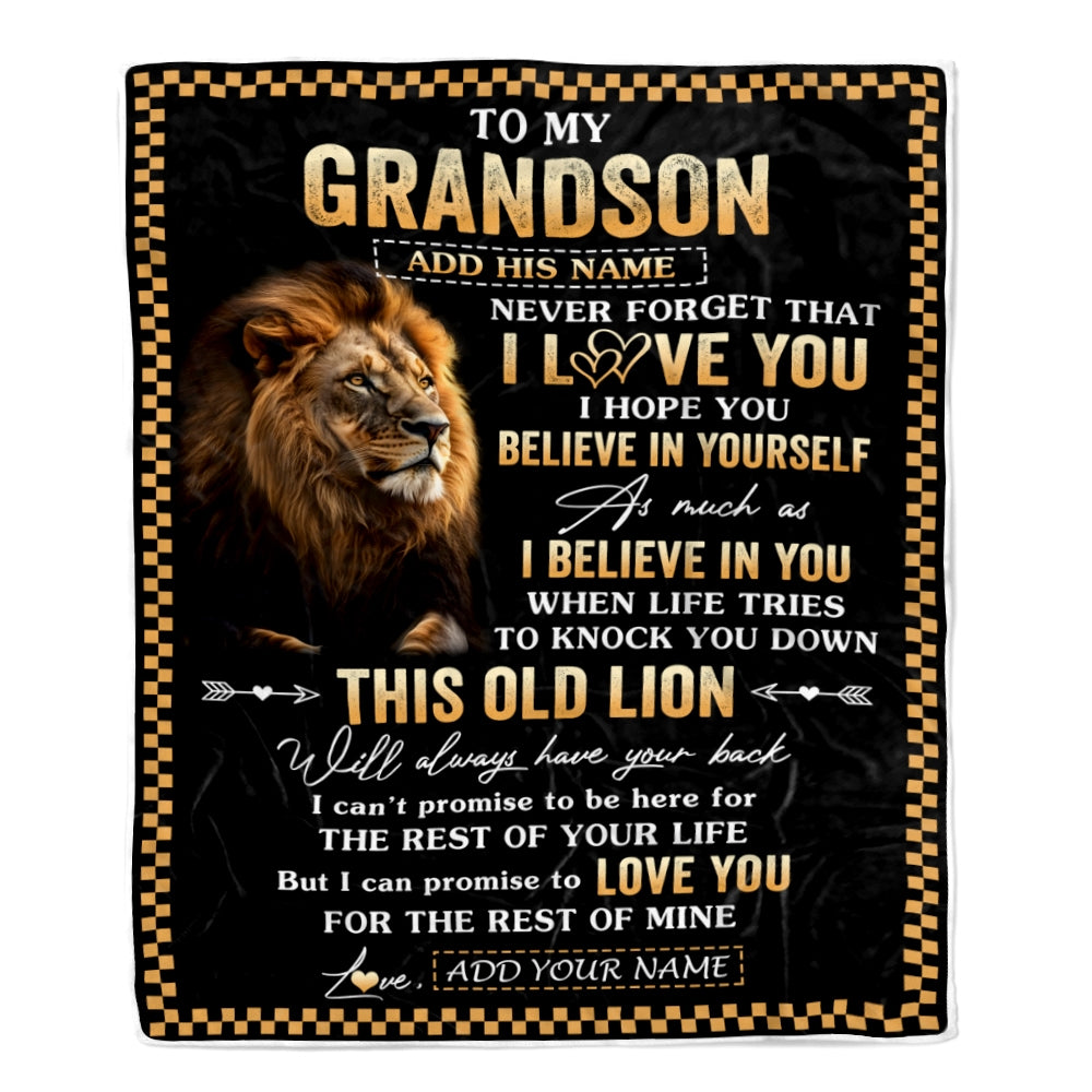 Personalized To My Grandson Gifts From Grandpa Grandma Blanket Old Lion Love You Grandson Birthday Gifts Graduation Christmas Customized Fleece Throw Blanket | siriusteestore