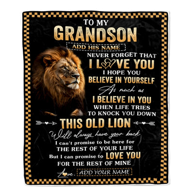 Personalized To My Grandson Gifts From Grandpa Grandma Blanket Old Lion Love You Grandson Birthday Gifts Graduation Christmas Customized Fleece Throw Blanket | siriusteestore