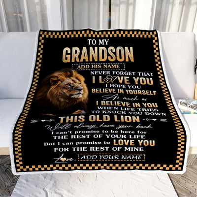 Personalized To My Grandson Gifts From Grandpa Grandma Blanket Old Lion Love You Grandson Birthday Gifts Graduation Christmas Customized Fleece Throw Blanket | siriusteestore
