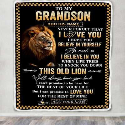 Personalized To My Grandson Gifts From Grandpa Grandma Blanket Old Lion Love You Grandson Birthday Gifts Graduation Christmas Customized Fleece Throw Blanket | siriusteestore