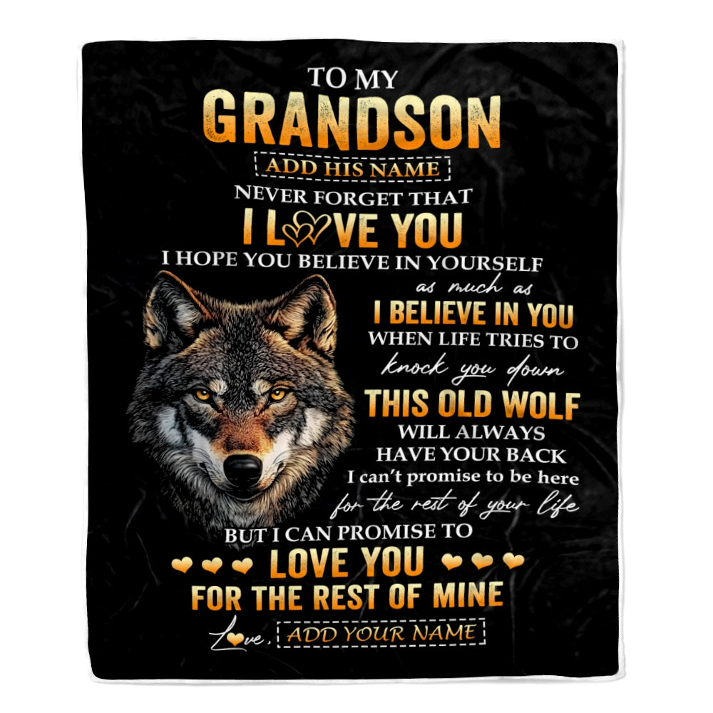 Personalized To My Grandson Gifts From Grandpa Grandma Blanket Old Wolf Love You Grandson Birthday Gifts Graduation Christmas Customized Fleece Throw Blanket | siriusteestore