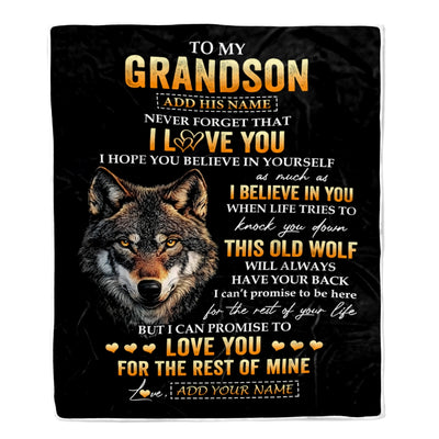 Personalized To My Grandson Gifts From Grandpa Grandma Blanket Old Wolf Love You Grandson Birthday Gifts Graduation Christmas Customized Fleece Throw Blanket | siriusteestore