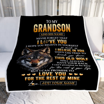 Personalized To My Grandson Gifts From Grandpa Grandma Blanket Old Wolf Love You Grandson Birthday Gifts Graduation Christmas Customized Fleece Throw Blanket | siriusteestore
