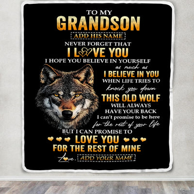 Personalized To My Grandson Gifts From Grandpa Grandma Blanket Old Wolf Love You Grandson Birthday Gifts Graduation Christmas Customized Fleece Throw Blanket | siriusteestore