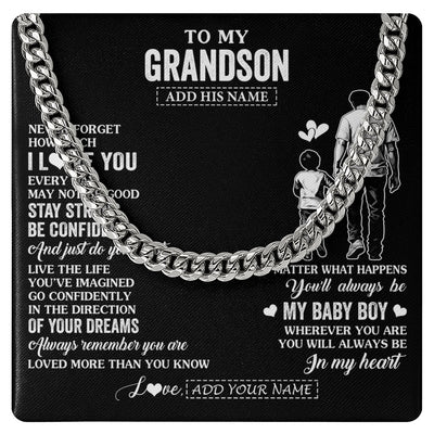 Cuban Link Chain Necklace Stainless Steel | 1 | Personalized To My Grandson Gifts From Grandpa Necklace Never Forget How Much I Love You Grandson Birthday Graduation Christmas Custom Gift Box Message Card | https://siriusteestore.