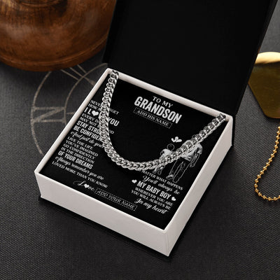Cuban Link Chain Necklace Stainless Steel | 2 | Personalized To My Grandson Gifts From Grandpa Necklace Never Forget How Much I Love You Grandson Birthday Graduation Christmas Custom Gift Box Message Card | https://siriusteestore.