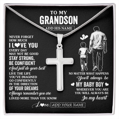 Stainless Cross Necklace Stainless Steel | 1 | Personalized To My Grandson Gifts From Grandpa Necklace Never Forget How Much I Love You Grandson Birthday Graduation Christmas Custom Gift Box Message Card | https://siriusteestore.