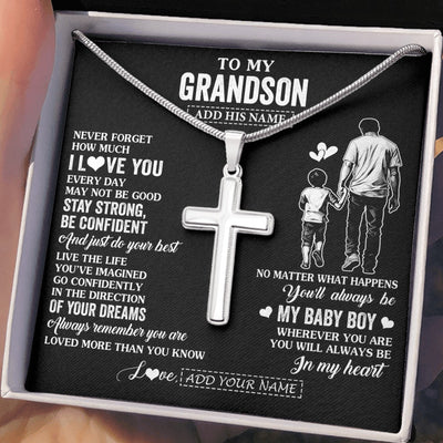 Stainless Cross Necklace Stainless Steel | 2 | Personalized To My Grandson Gifts From Grandpa Necklace Never Forget How Much I Love You Grandson Birthday Graduation Christmas Custom Gift Box Message Card | https://siriusteestore.