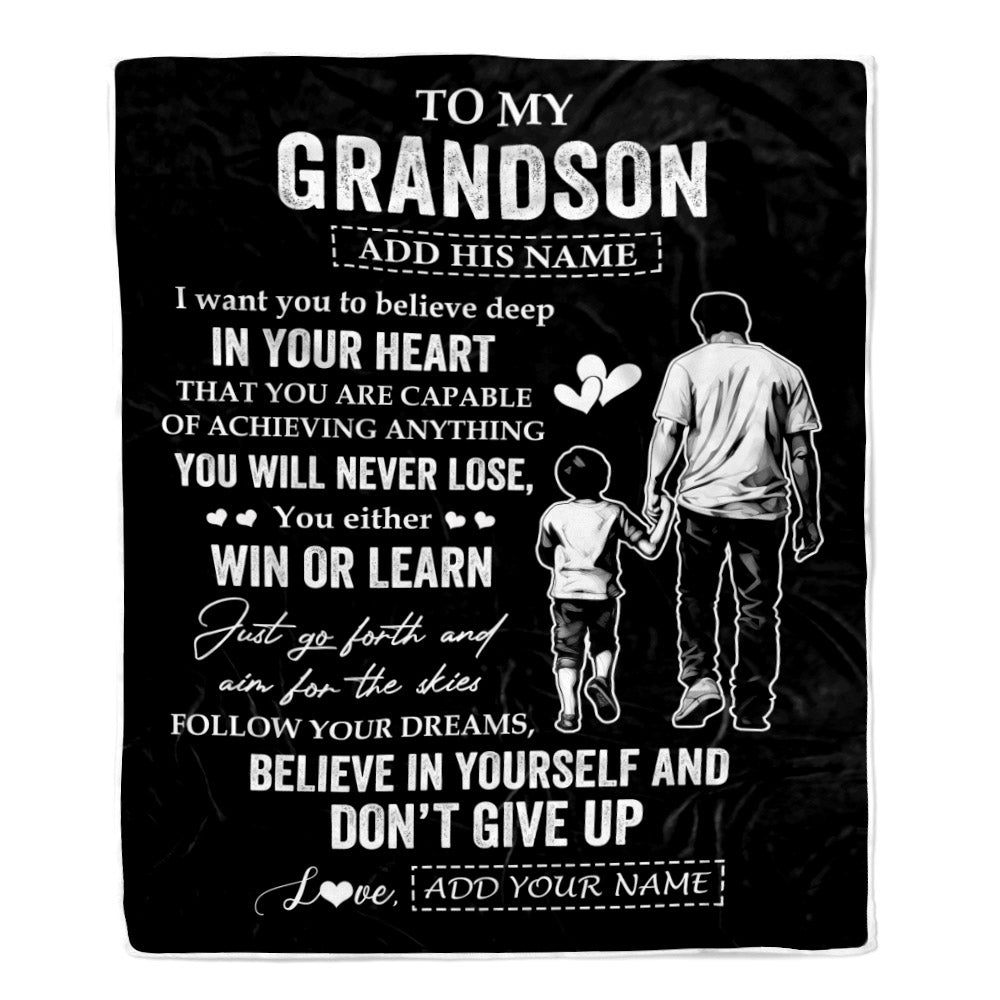 Personalized To My Grandson Gifts From Grandpa Papa Blanket Don't Give Up Grandpa Gifts For Grandson Birthday Graduation Christmas Customized Fleece Blanket | siriusteestore