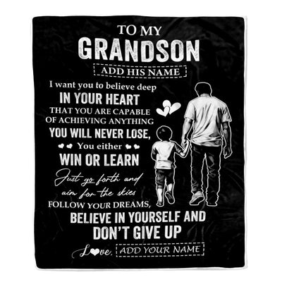 Personalized To My Grandson Gifts From Grandpa Papa Blanket Don't Give Up Grandpa Gifts For Grandson Birthday Graduation Christmas Customized Fleece Blanket | siriusteestore
