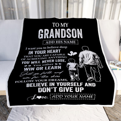 Personalized To My Grandson Gifts From Grandpa Papa Blanket Don't Give Up Grandpa Gifts For Grandson Birthday Graduation Christmas Customized Fleece Blanket | siriusteestore